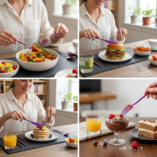 Image of 24 Pcs Pink Slim Handle Stainless Steel Cutlery Set for Dining Table with Spoons and Forks Set + Butterknives - The Perfect Tableware /Flatware