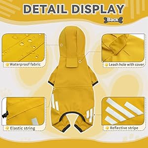 Dog Raincoat, Waterproof Dog Rain Jacket with Hood, Rain Coat with Leash Hole, Reflective Strap for Small Medium Dogs, Lightweight Puppy Clothes(Yellow,S) Dog Raincoat Waterproof Dog Rain Jacket with Hood Rain Coat with Leash Hole Reflective Strap for Small Medium Dogs Lightweight Puppy ClothesYellowS