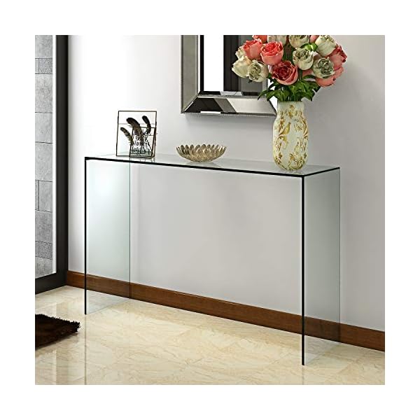 Panana Pald Crystal Modern Curved Console Glass Table Bent Clear Large Transparent Table For Hall Dining Room Home W100*D33*H76 CM