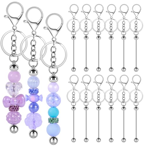Image of 12 Pack Beadable Keychain Bars DIY Blank Beadable Keychains Creative Customized Keychains Bar Keychain Making Kit for Women Man Jewelry Making Gift
