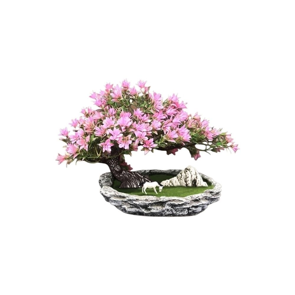 CHENGAIJIAN Artificial Bonsai Tree, Fake Plants Faux Pine Plants for Indoor Home Office Desk Décor Fake Potted Realistic Plant(Pink)