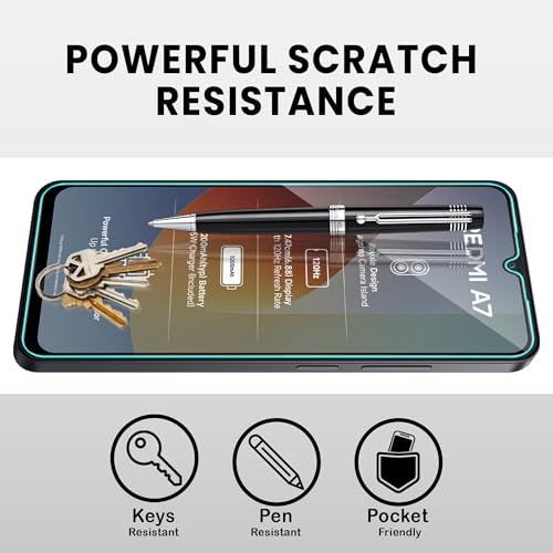 Image of FIRST MART Tempered Glass for Redmi A7, 9H 0.3 mm Full-Glue Screen Protector with Cable Protector, 3D Edge-to-Edge, HD Clear, Case-Friendly, Black, Pack of 1