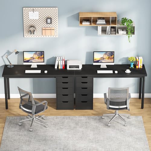 Image of Tribesigns Computer Desk with 5 Drawers, 47 inches Rustic Brown Home Office Desk with Storage, Modern Simple Laptop Desk Study Writing Table for Small Spaces (1, Black)