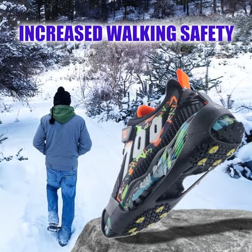 Universal Steigeisen 10 Zähne – Anti-Rutsch Schuhspikes für Winter, überziehbare Stretch-Ice-Grips für Schuhe & Stiefel, ideal für Schnee, Wandern & Spazieren (L)