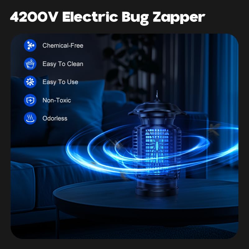 Insektenvernichter Elektrisch, Mückenlampe 4200V Fliegenfalle mit 20W UV, Mückenfalle Elektrisch, Wasserdicht IPX4, Insektenfänger Fliegenfänger Insektenfalle für Außen und Innen, Schlafzimmer, Haus