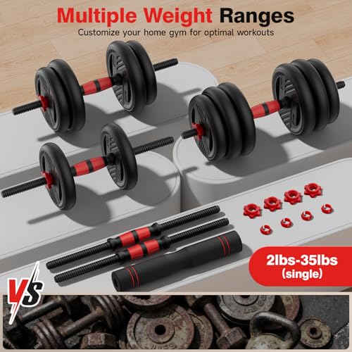 Image of Adjustable Dumbbell Set, 20 /30 /45 /70 /90lbs Free Weight Set With Double Locknut, 5-in-1 Dumbbells Set Includes Barbell, Kettlebells, Push up Stand, Weight Plate, Fitness Exercise for Home Gym Suitable Men /Women