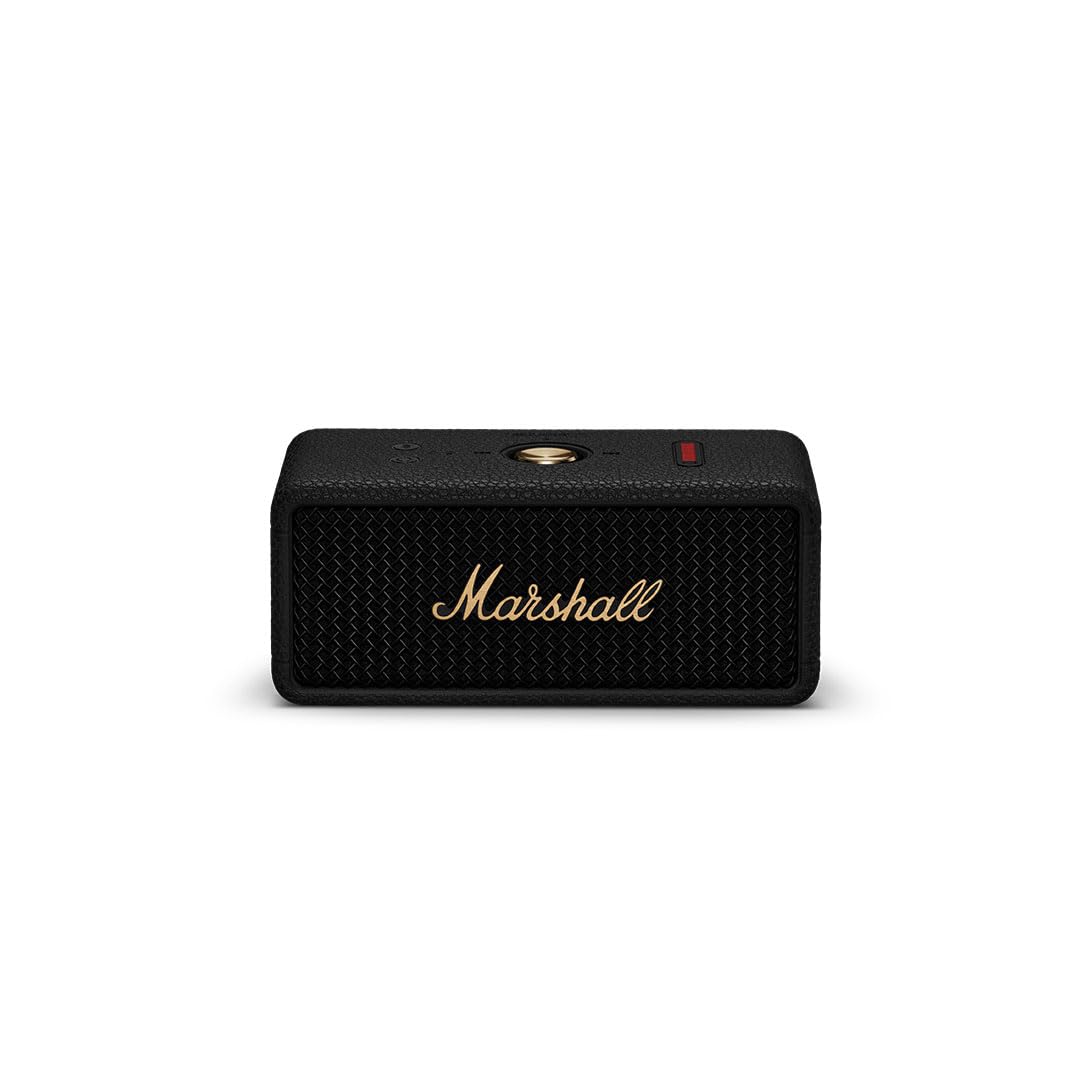 Marshall Emberton III Compact Portable Bluetooth Speaker with 32+ Hours of Playtime, (360° Sound), Dust & Waterproof (IP67) – Black & Brass.