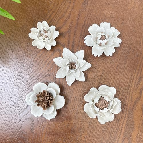 Image of Ceramic Flower Wall Art Decor, Artificial Flower Wall Sculpture,Handmade Ceramic Flowers for Home,Hallway,Living Room, Kitchen,Bathroom (Spotted Color,Magnolia, 2.76 inch)
