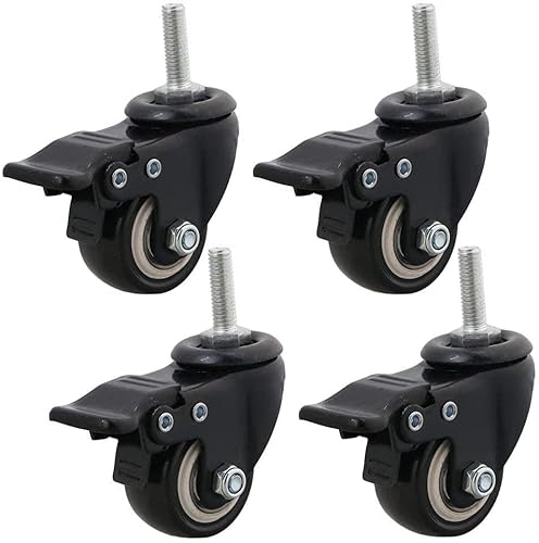 Set of 4 Stem Caster Wheels Swivel Castors 1.5" with Brakes Heavy Duty Furniture Casters No Noise Wheel for Workbench Furniture DIY Carts
