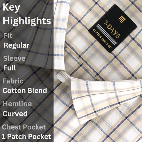 Image of 7-DAYS Men's Premium Checks Formal Shirt - Cotton Rich, Regular Fit, Full Sleeve, with Pocket, Wrinkle Resistant - Stylish Office & Everyday Wear.