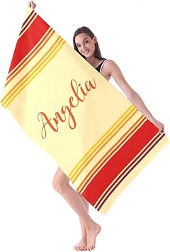 Custom Stripe Beach Towels with Name - Customized Red Stripe Beach Towels - Personalized Beach Towels for Adults Kids Family Couples