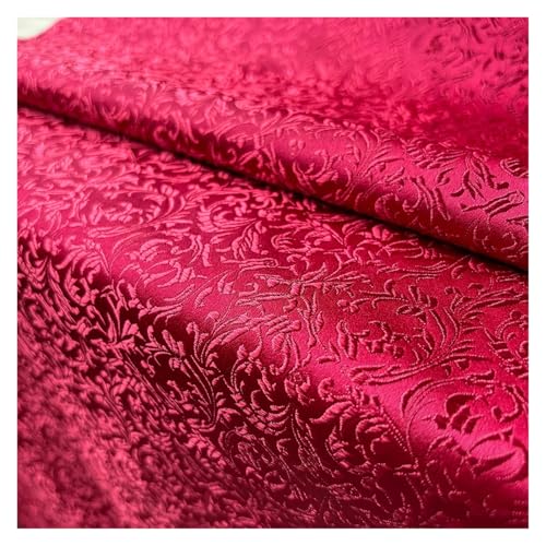 Tissu satin jacquard damassé rouge 100x75cm pour couture de robe et kimono