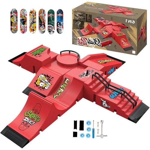 SCLWSS Fingerboard Skate Park Set - Compatible with Tech Deck Skateboards - 6 Ramps, 6 Fingerboards, & Obstacles - Ideal for Fingerboard Enthusiasts