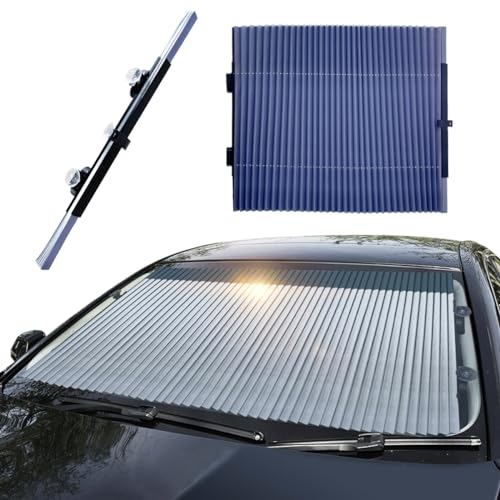 Yourkar Car Retractable Windshield Sun Shade 25.660 Large Sunshade Protector Blocks 99% UV Rays Auto Retractable Front Windshield Sunshade for Trucks SUVs Car Accessories