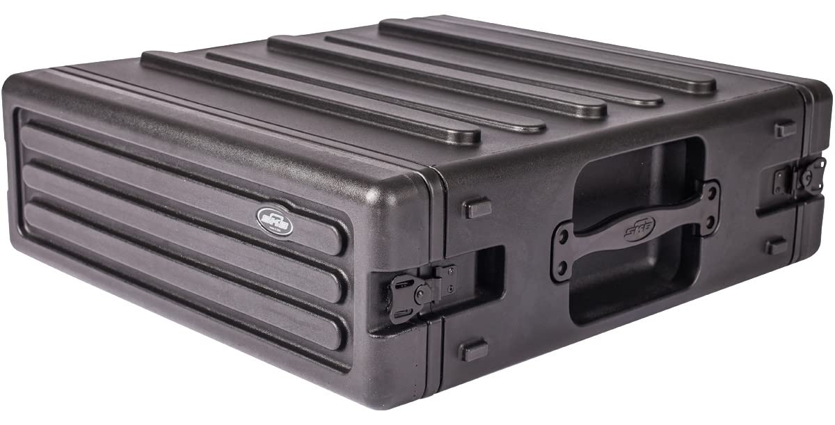 SKB 3U Roto Rack Case - Durable Polyethylene Gear Protector, Stackable, Waterproof with Twist Latches & Rubber Feet for Musicians, Black