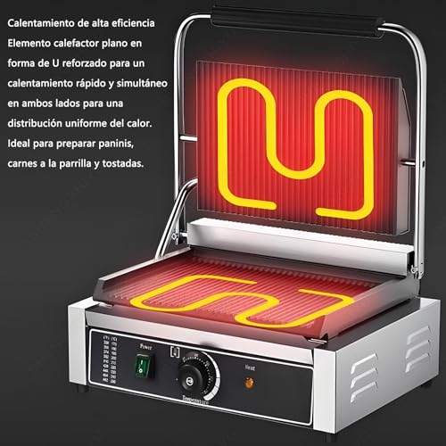 Elektryczny Opiekacz do Steków,Wielofunkcyjny Elektryczny Ekspres do śniadań,do Przygotowywania Panini,Grillowanego Mięsa I Tostów,Szeroki Zakres Temperatur (50~300°C) Z Timer FY812