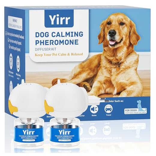 Crenze 60 Tage Pheromone Hund Beruhigung Steckdose Set, Entspannende Naturpheromone Lindert Stress & Angst bei Hunden, 2 Steckdosen-Diffusoren 2 Nachfüllflaschen(je 48 ml)