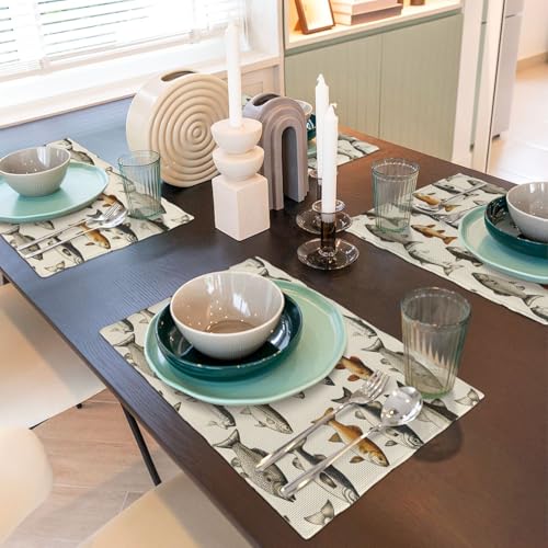 Set de table style réaliste imitation lin de qualité supérieure lavable x4