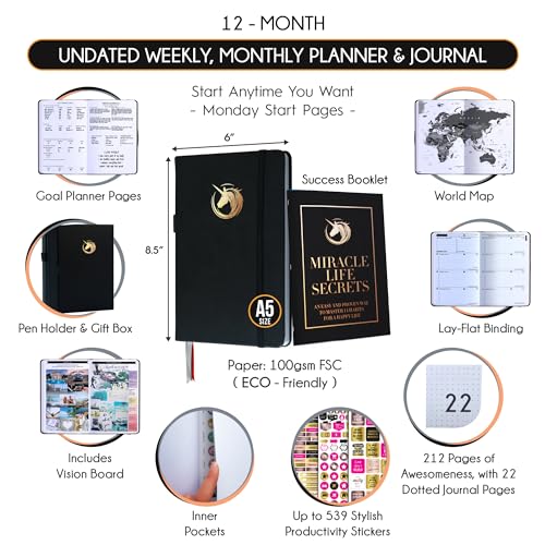 Image of Life Planner - Undated Daily, Weekly & Monthly Planner with Budget Section | A 12 Month Journey to Increase Productivity & Happiness | Life Organizer & Gratitude Journal - Horizontal Format
