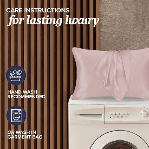 Image of Beckham Hotel Collection Silk Pillow Case with Zipper, 100% Mulberry Silk Pillowcase for Hair & Skin, 22 Momme 6A Grade, Oeko-TEX Certified, 1PC, King, Cherry Pink