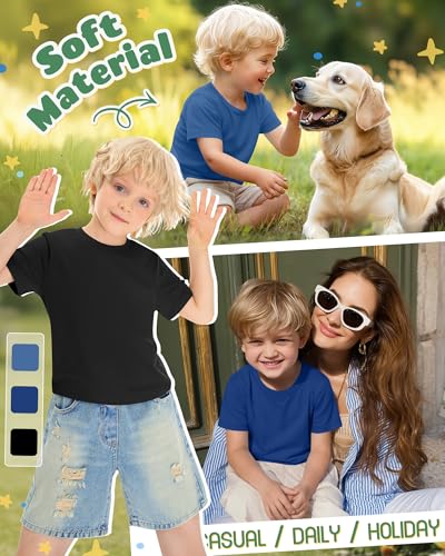 Image of Oakgarden 3 Pack Toddler Boys Crewneck T Shirts | 18M-5T, Short Sleeve Solid Tees, Soft Basic Tops, Baby Summer Clothes, Daycare, Preschool, Playdates, Daily Wear