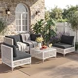 ENSTVER 5-Piece Outdoor Patio Furniture Set, Value Lightweight Boho Outdoor Sectional with Handwoven Wicker & Easy Assembly, Durable Outdoor Sofa for Small Patio, Balcony（Cushion Dark Grey）