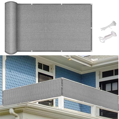 Pantalla de Privacidad 115 x 550 cm Bloquea El Viento,La Lluvia y Los Rayos UV Toldo para Balcón Parasol Pantalla con Ojales, Cordón para Balcón Terraza Patio, Gris