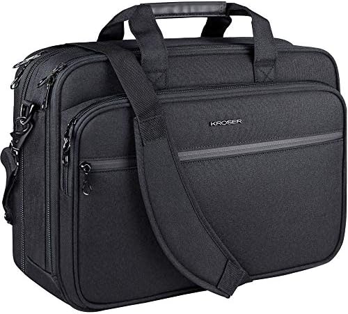 KROSER Laptop Bag Premium Laptop Briefcase Fits Up to 17.3 Inch Laptop Expandable Water-Repellent Shoulder Messenger Bag Computer Bag with RFID Pockets for Travel/Business/School/Men/Women-Black