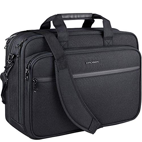 KROSER 18" Sac à main Sacoche pour Ordinateur Portable Jusqu'à 17,3" Sacoche Imperméable extensible Porte-doucments à Bandoulière avec Poches RFID pour Voyage/Affaires/Collège/Homme laptop bag