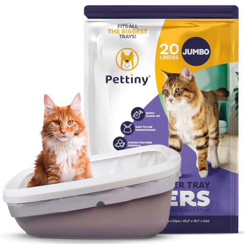 Pettiny Jumbo Katzentoilettenbeutel mit Zugbändern – 20er Pack Kratzfeste Tüten für Riesige Katzentoilette