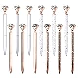 ZZTX 12PCS Big Crystal Diamond Ballpoint Pen Bling Metal Ballpoint Pen Office Supplies, Rose Gold/Silver/White With Rose Polka Dots/Rose Gold With White Polka Dots
