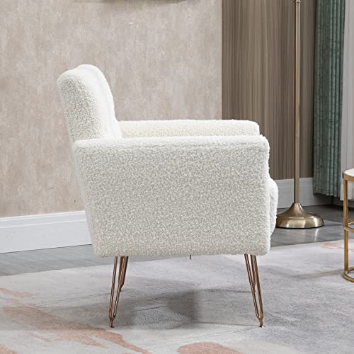 Pkugu Accent Chairs For Living Room Bedroom, Comfy Armchair, Cozy Sofa Lounge Chair, Mid Century Modern Accent Chair, Side Chairs, Reading Chair, Leisure Chair, Studio Chair, White Teddy Chair #TOP3