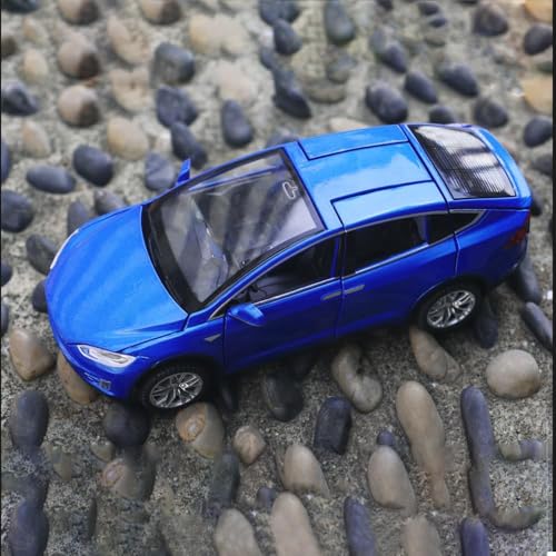 Image of 1:32 Scale Car Tesla Model X90 Alloy 1 /32 Diecast Model Car w /Sound & Light Pull Back Model Mini Vehicles Toys for Kids (Blue)