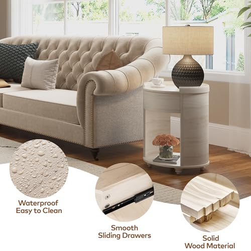 Image of Chogori Solid Wood Nightstands Set of 2 with Drawer & Storage Shelf - Farmhouse End Table, Sofa Side Table, Bedside Accent Table for Small Spaces, Living Room, Easy Assembly, Vintage White
