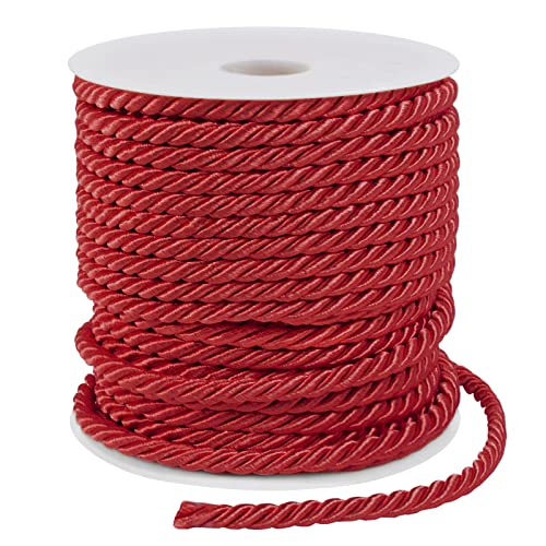 LEREATI 27 Yards Twisted Silk Rope Cord, Soft Red Rope Satin Cord Trim 5mm Nylon Cord, Thick Decorative Rope, Cording for Crafts, Curtain Tieback, Home Décor, Graduation Cords