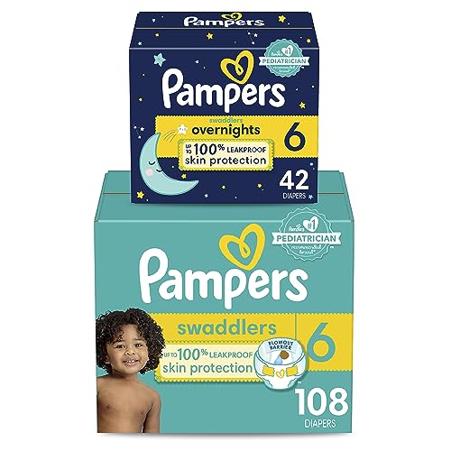 Pampers Disposable Diapers Size 6, Swaddlers 108 Count + Overnigh...