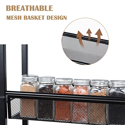 Nandae 4-Tier Storage Trolley Cart, Slim Storage Trolley, Narrow Storage Unit, Rolling Cart Storage Organizer on Wheels, Mesh Basket Shelf with Handles for Office Bathroom Kitchen Laundry Room - Image 7