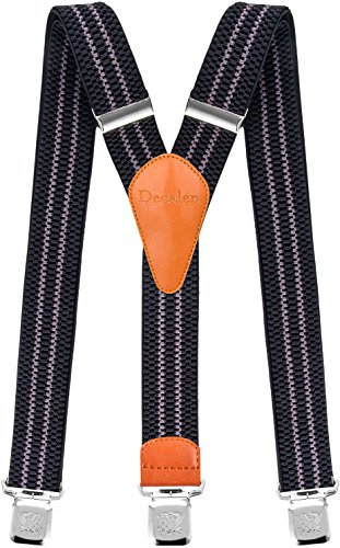 Decalen Mens Braces with Very Strong Metal Clips Wide 4 cm 1.5 inch Heavy Duty Suspenders One Size Fits All Men and Women Adjustable and Elastic Y Style (Black Grey 1), Black Grey 1, Onesize