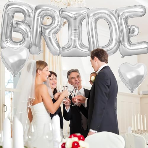 Image of 40 Inch Silver BRIDE Letter Balloons, Bachelorette Bridal Shower Decor