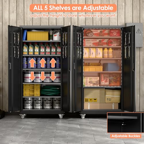 Image of Garage Storage Cabinet with Wheels & Pegboard Doors, 71-Inch, Black