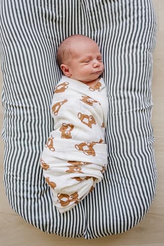 Image of Mebie Baby Teddy Bear Muslin Swaddle, Modern and Neutral Blanket for Baby Girl or Boy, 0-3 Month, Comfy Wrap