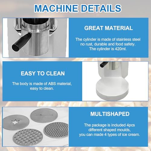 Commercial Spaghetti Ice Cream Maker Machine - Create Fun Noodle-Shaped Ice Cream for Ice Cream Shops, Cafes, Bars & Restaurants - White Spaghetti Press Tool