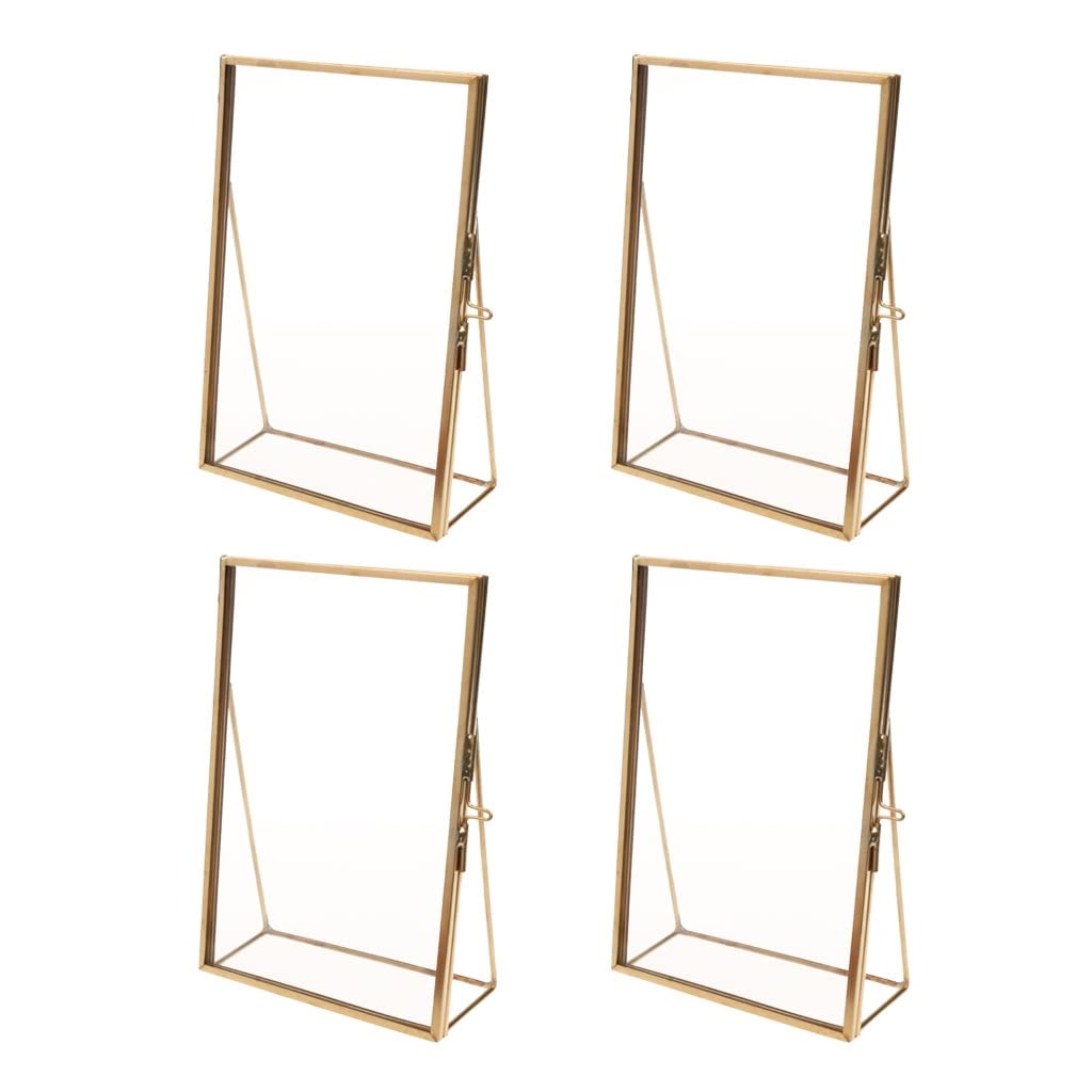 MOBYGKFY Pack of 4, Metal Glass Photo Picture Frame, Postcard Leaves Flower Preserved, Standing Office Desk Table Top