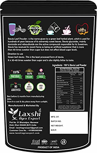 Image of Organic Prime Green Stevia Leaf Powder | Helps to Control Blood Sugar Level & Blood Pressure Level I Alternative to Processed Sugar I 100% Zero Calorie sugerfee - 100 GM by Organic Prime