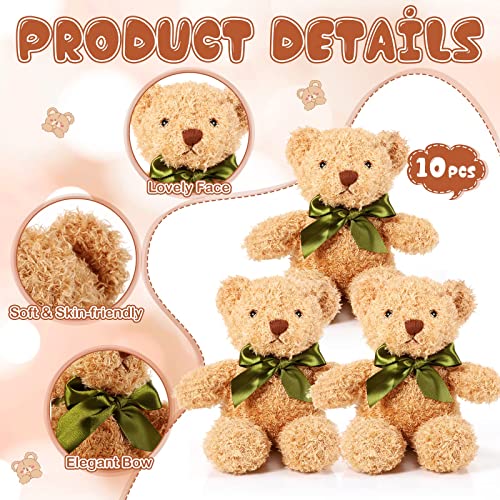 Hydren 12 Pieces Bears Stuffed Animals Soft Plush Toy Bears With Ribbon Bow For Birthday Valentine's Day Baby Shower Bear Party Favor (Light Brown, 10 Inch) #TOP2