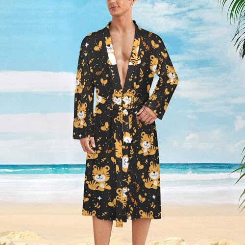 Cute Tiger Funny Men's Robe Soft Lightweight Bathrobe Long-sleeve Spa Robes2