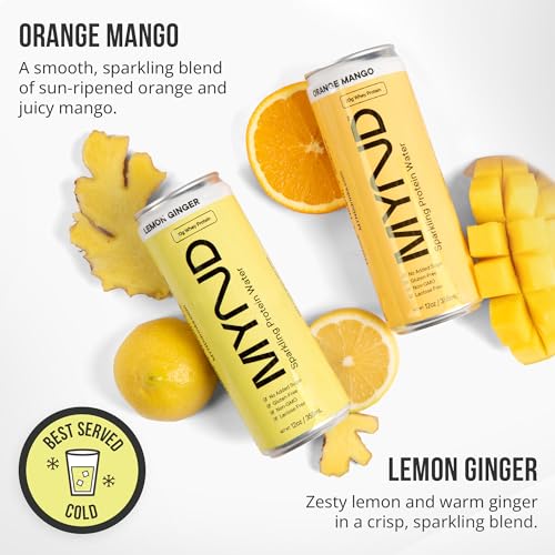 Image of MYND Sparkling Protein Water, Clear Protein Drink - 20g Whey Protein Isolate Per Can, 24 Pack - Lactose Free, Gluten Free, No Added Sugar - Ready-to-Drink Carbonated Protein Drinks - Variety Pack