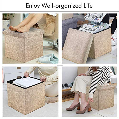 Image of Folding Storage Ottoman cube storage Sofa Bench Storge Organizer & Footrest stool for Bedroom, Living Room, Office Seat Sofa (Small (30 x 30 x 30 CM), Beige)
