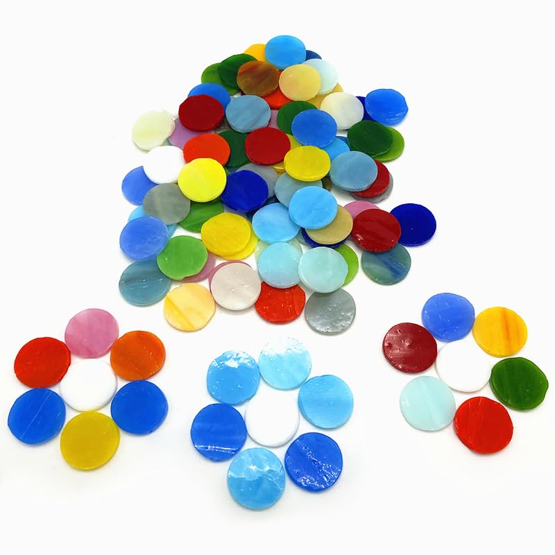 DIY Glass Round Mosaic Tiles, 100 Pieces Assorted Colors Stained Glass Flower Leaves Handmade Crafts, Decorations for Home, Kitchen,Bathroom Mosaic