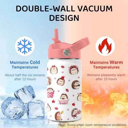 Image of Hedgehog Water Bottle for Son & Daughter, Stainless Steel Insulated Tumbler with Straw Lid and Handle, 12oz Reusable Leak-Proof Bottle for Sports